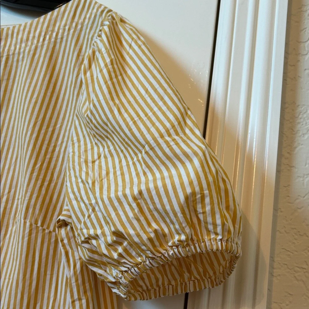 J.Crew Yellow White Striped Boatneck Puff Sleeve Blouse Top Size Medium